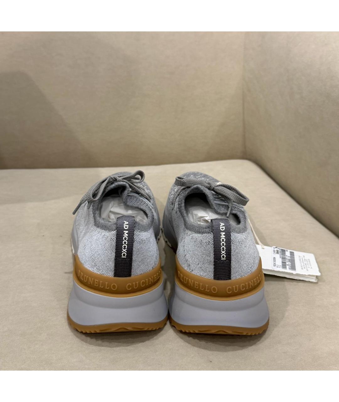 BRUNELLO CUCINELLI Серые текстильные низкие кроссовки / кеды, фото 3