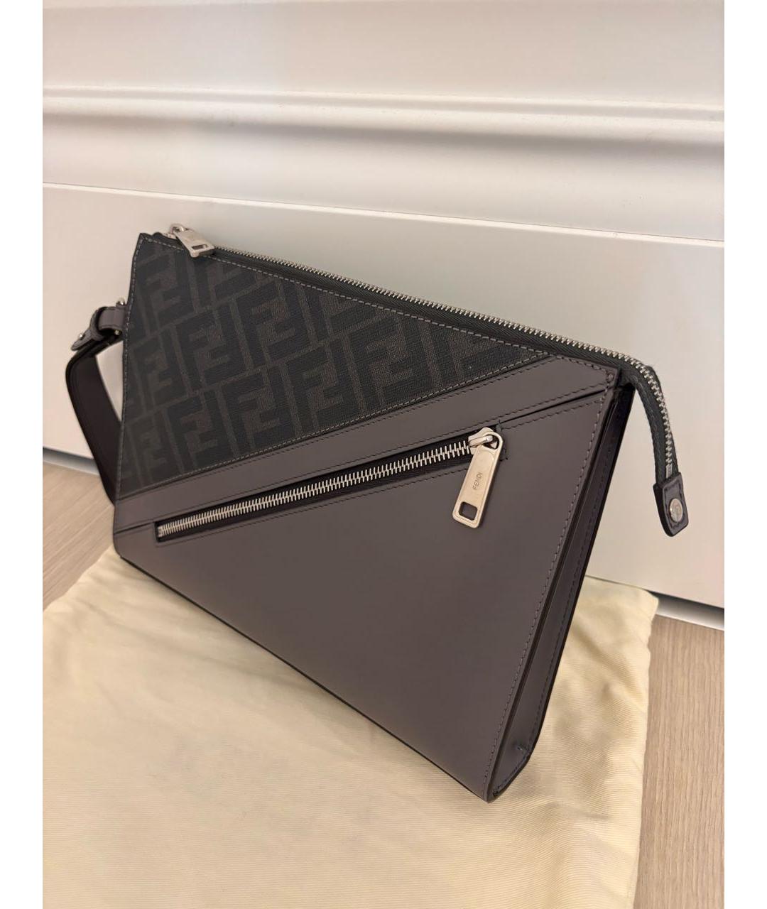 FENDI Антрацитовая кожаная барсетка, фото 2