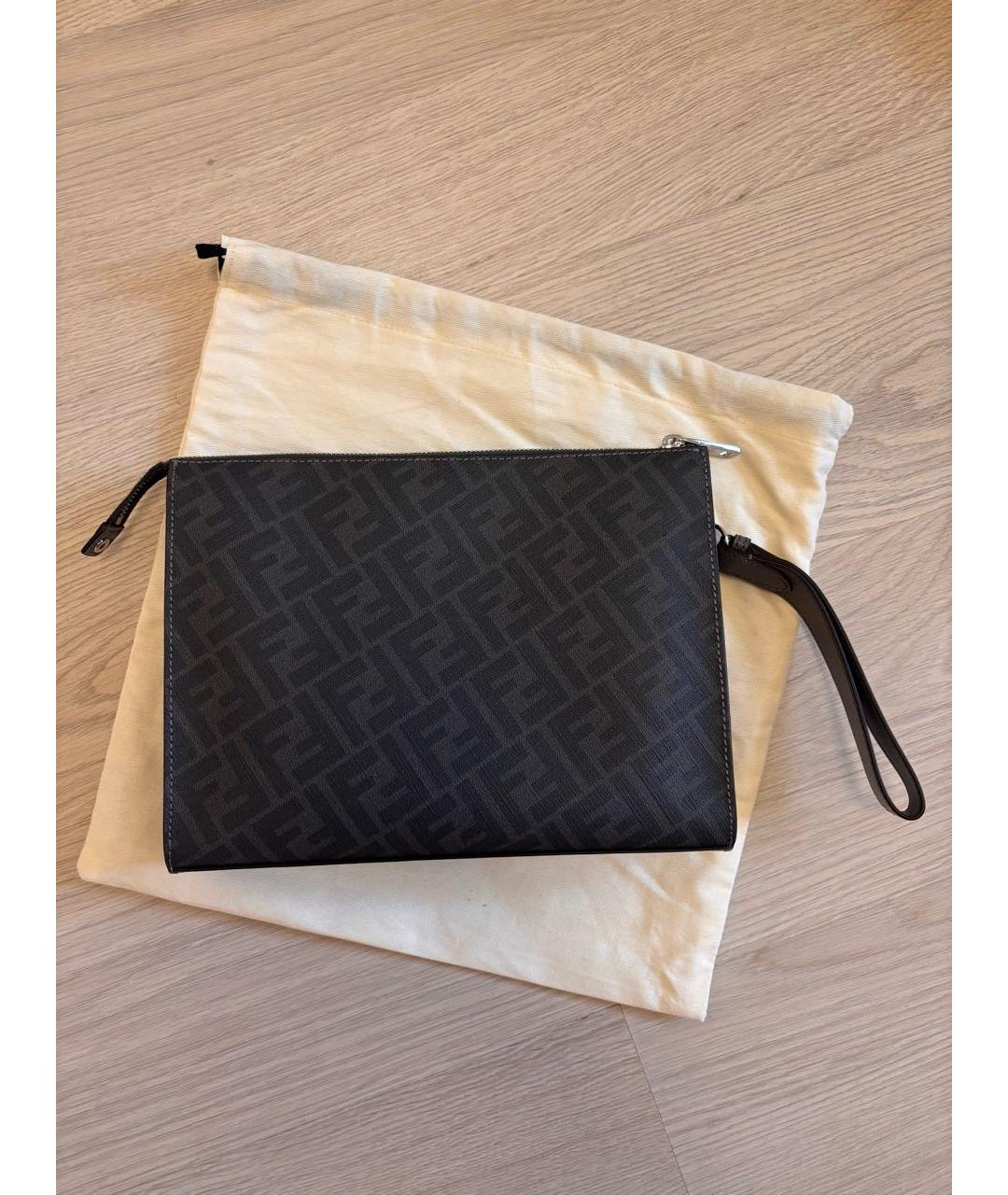 FENDI Антрацитовая кожаная барсетка, фото 3