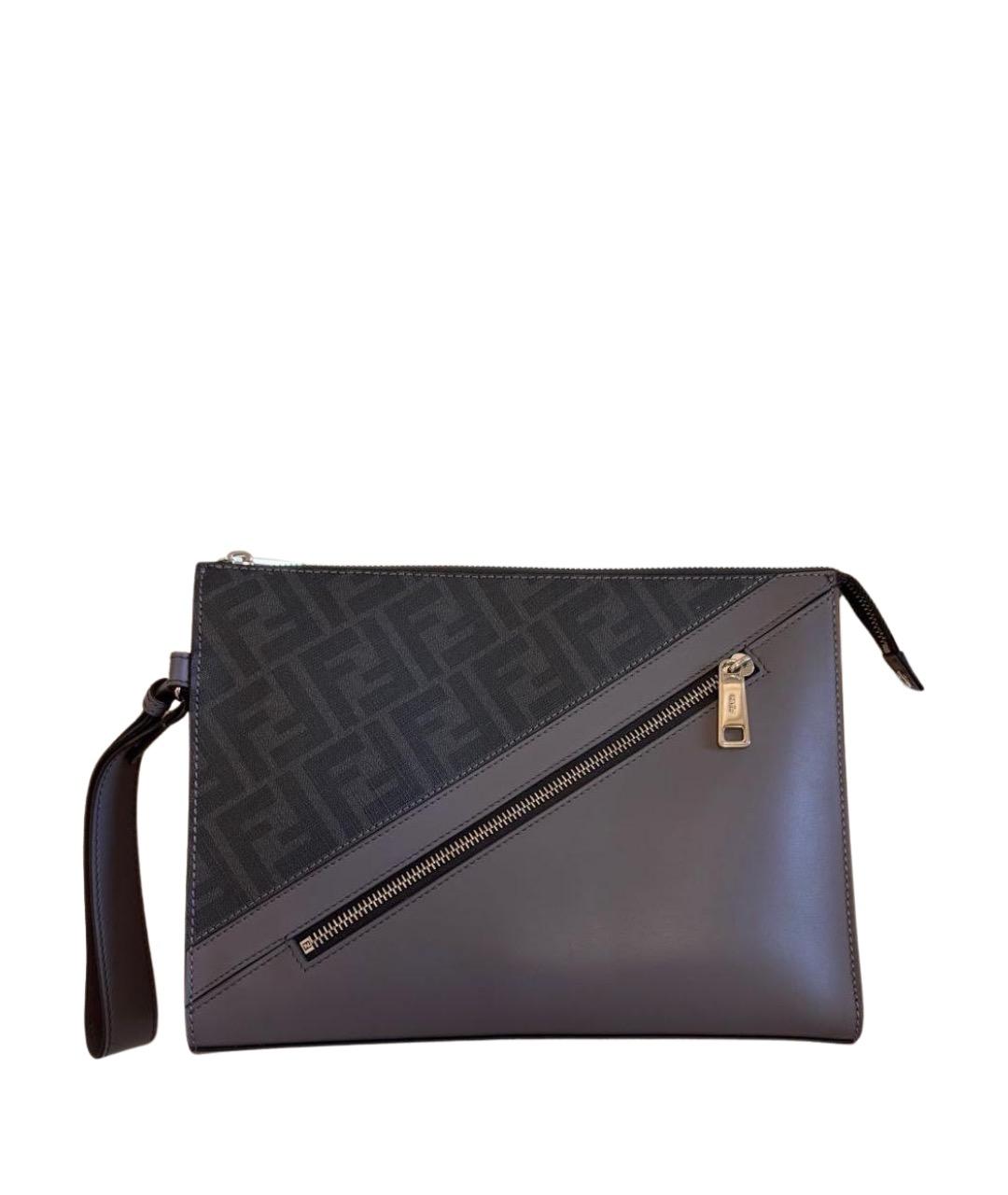 FENDI Антрацитовая кожаная барсетка, фото 1
