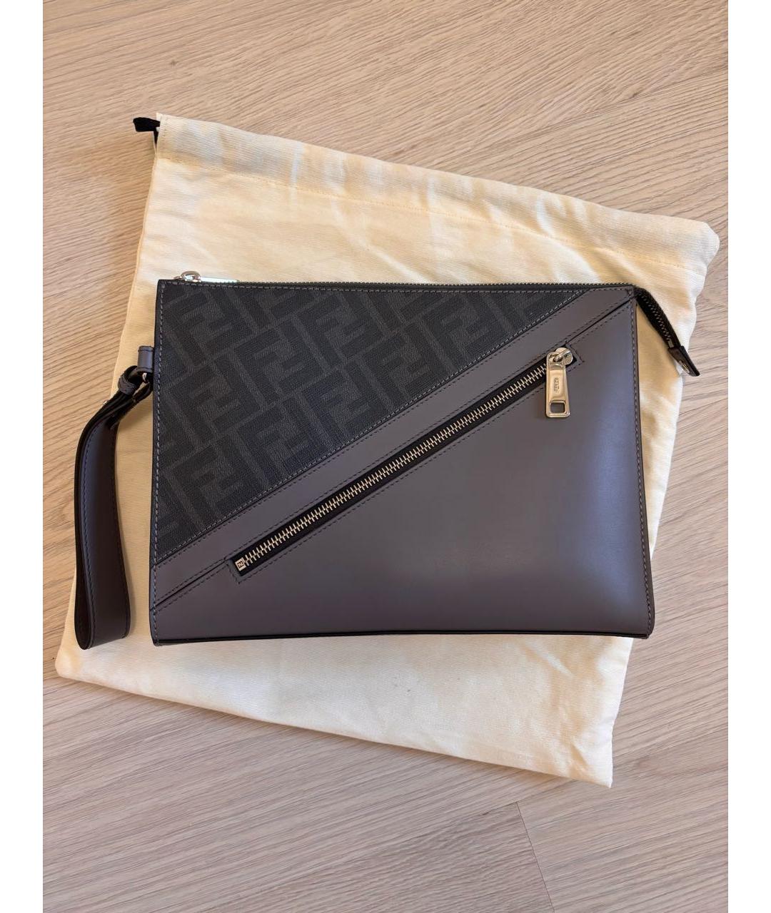 FENDI Антрацитовая кожаная барсетка, фото 5