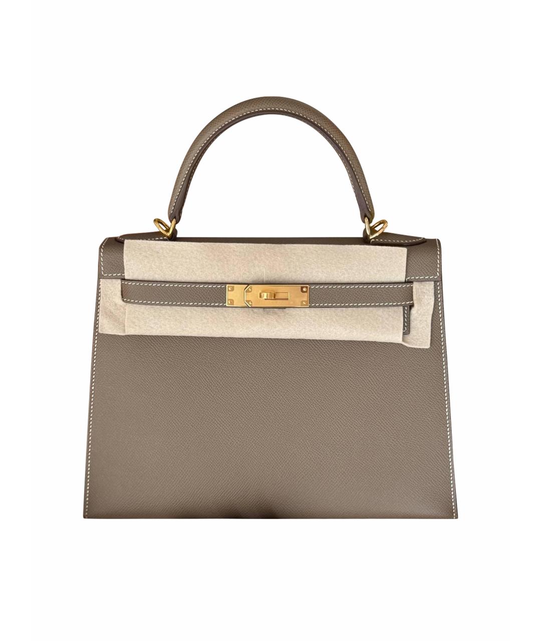 HERMES Бежевая кожаная сумка с короткими ручками, фото 1