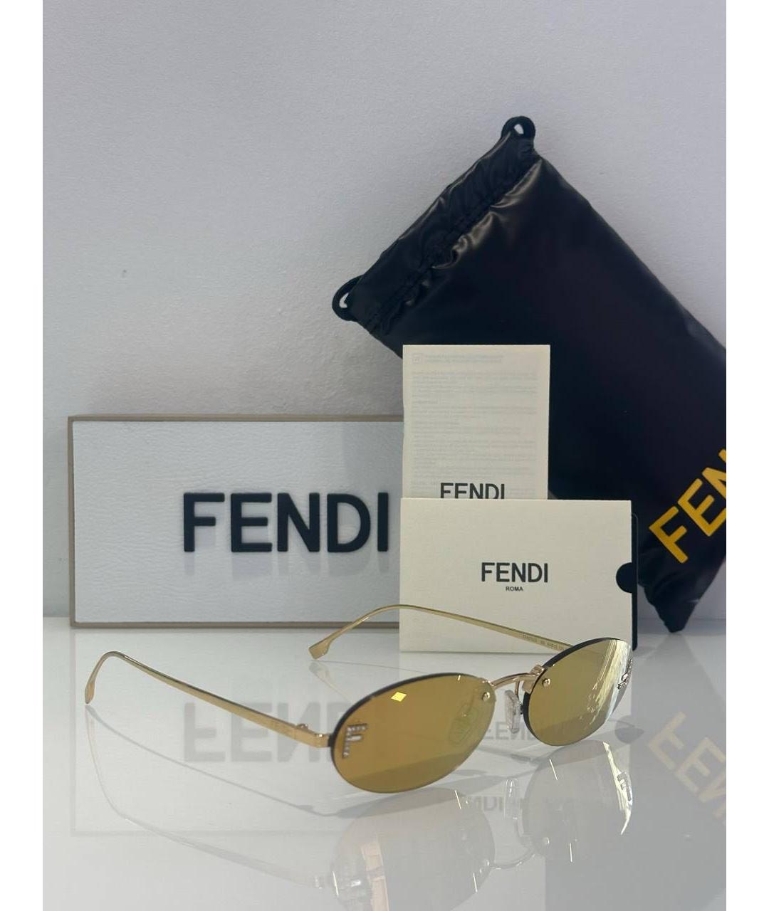 FENDI Золотые металлические солнцезащитные очки, фото 3