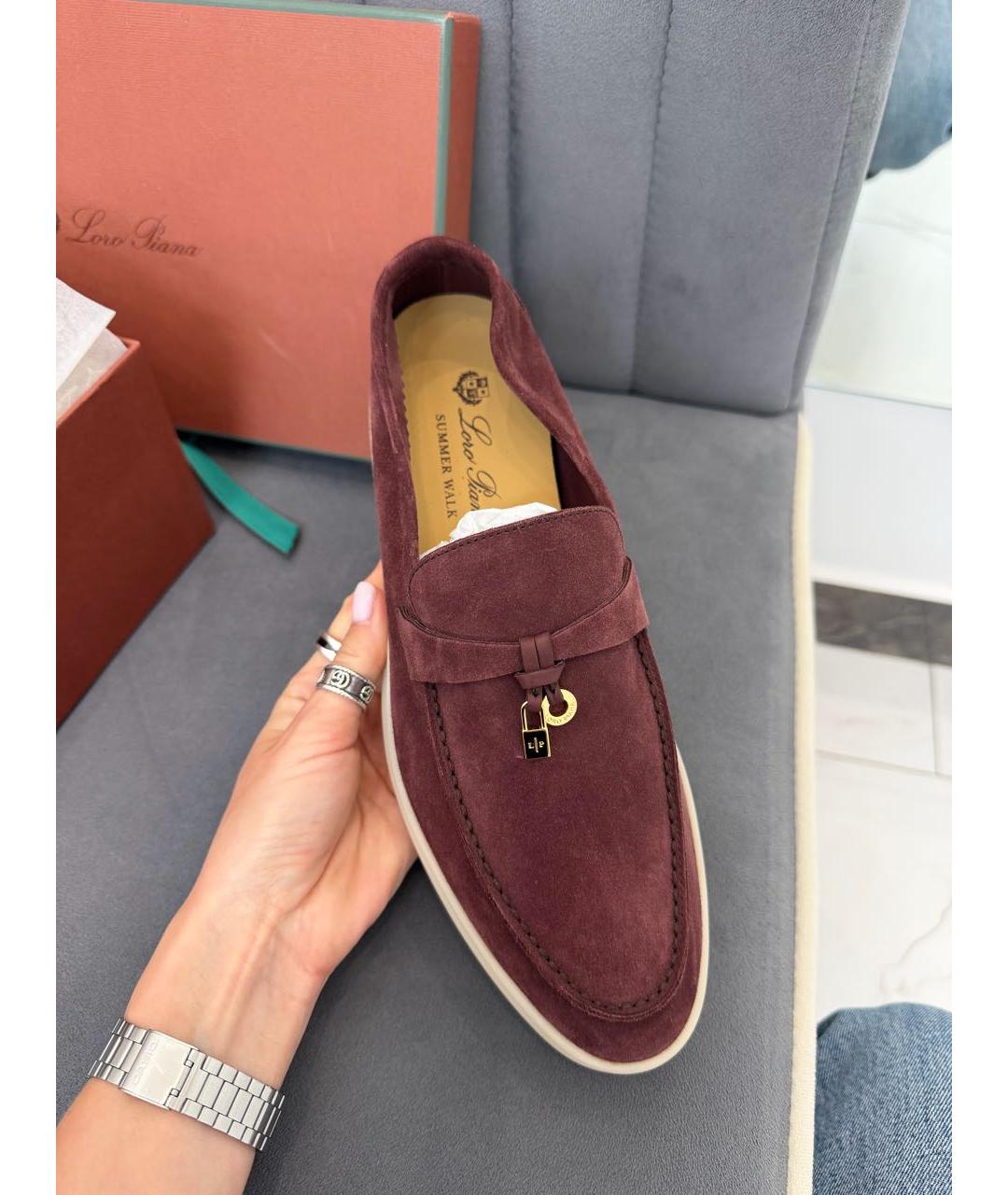 LORO PIANA Бордовые замшевые лоферы, фото 3