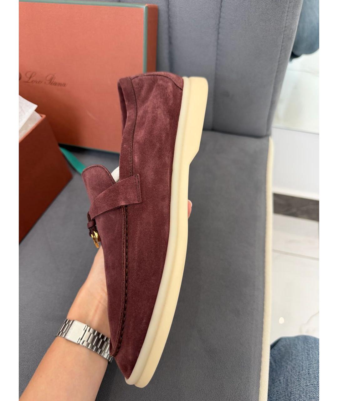 LORO PIANA Бордовые замшевые лоферы, фото 4