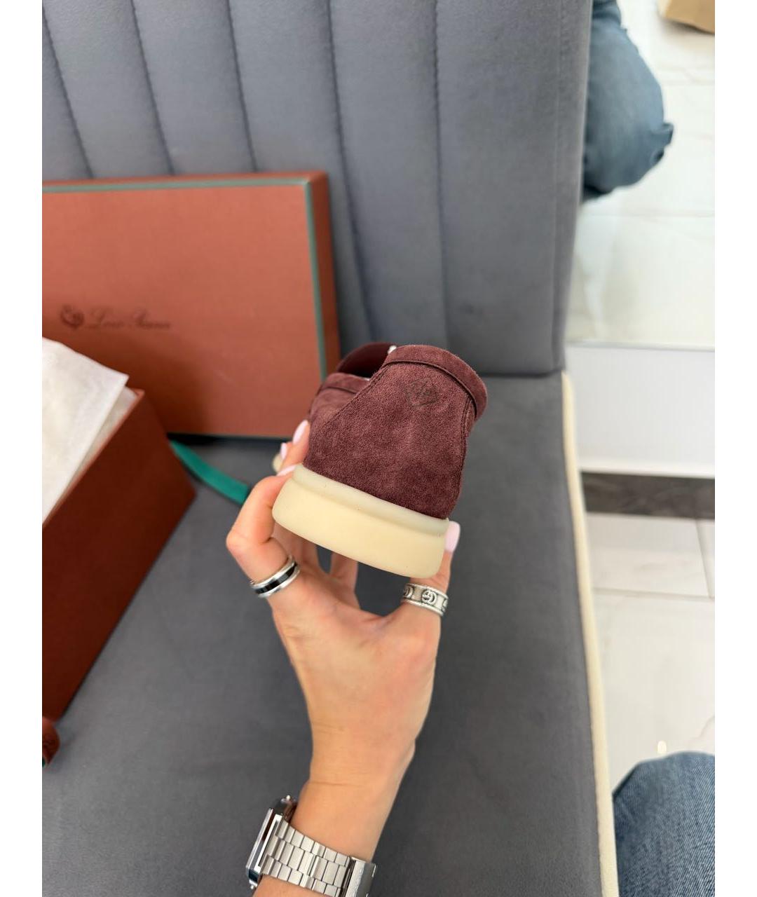 LORO PIANA Бордовые замшевые лоферы, фото 5