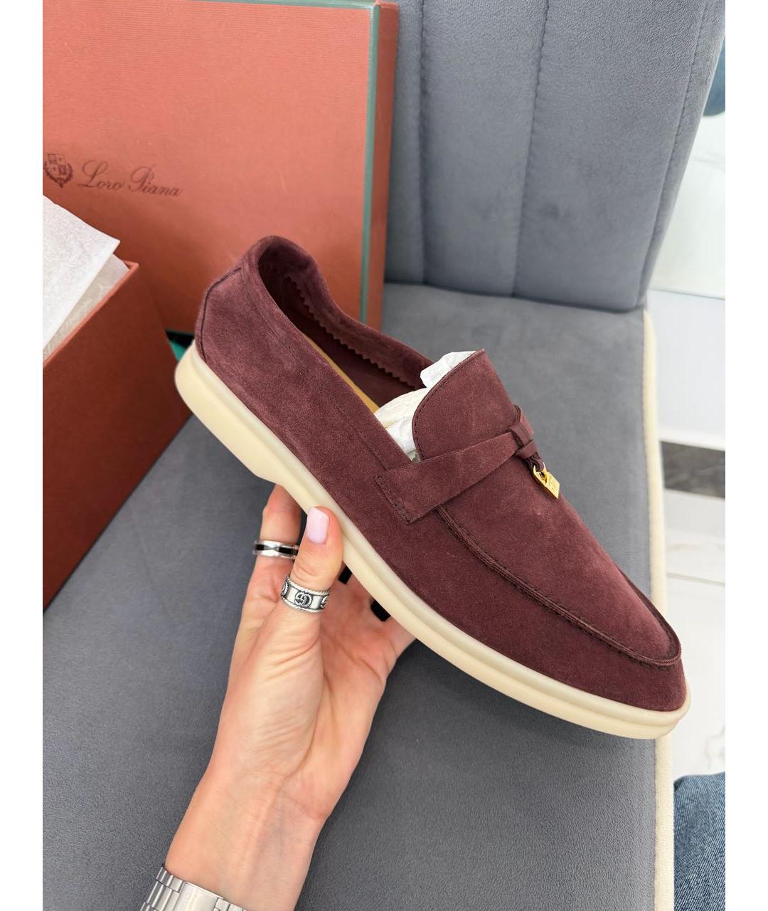 LORO PIANA Бордовые замшевые лоферы, фото 6