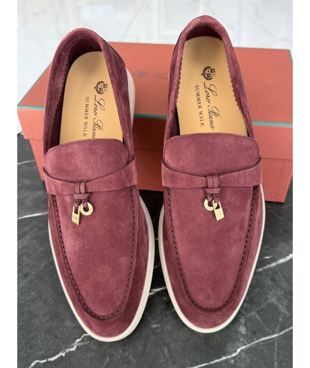LORO PIANA Бордовые замшевые лоферы, фото 2