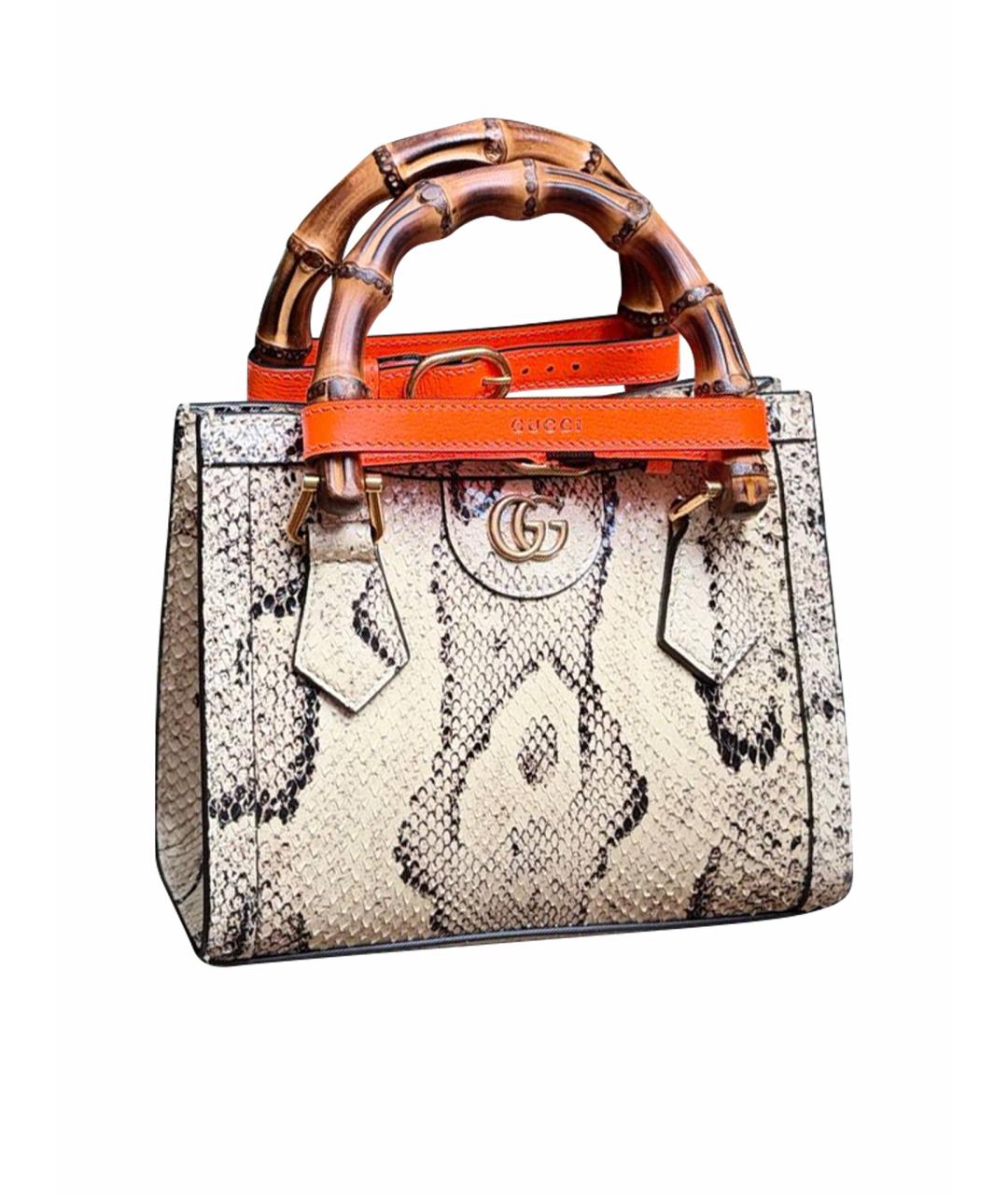 GUCCI Бежевая сумка с короткими ручками из экзотической кожи, фото 1