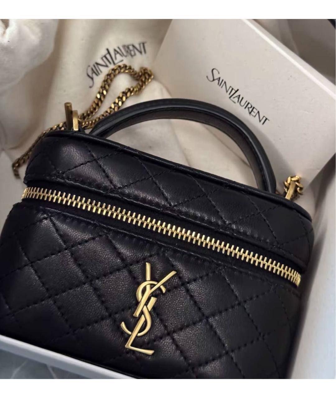 SAINT LAURENT Черная кожаная сумка с короткими ручками, фото 6