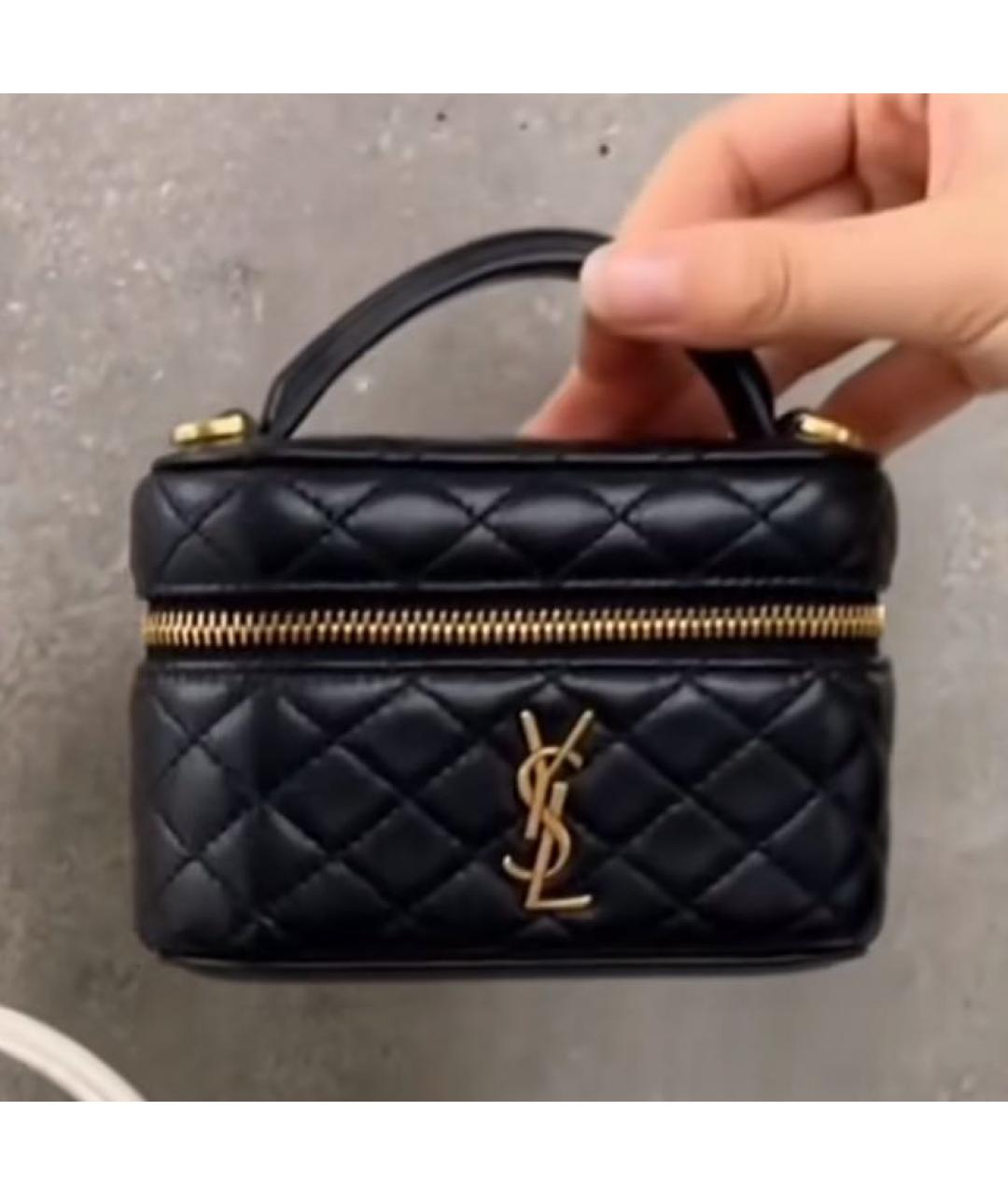 SAINT LAURENT Черная кожаная сумка с короткими ручками, фото 5