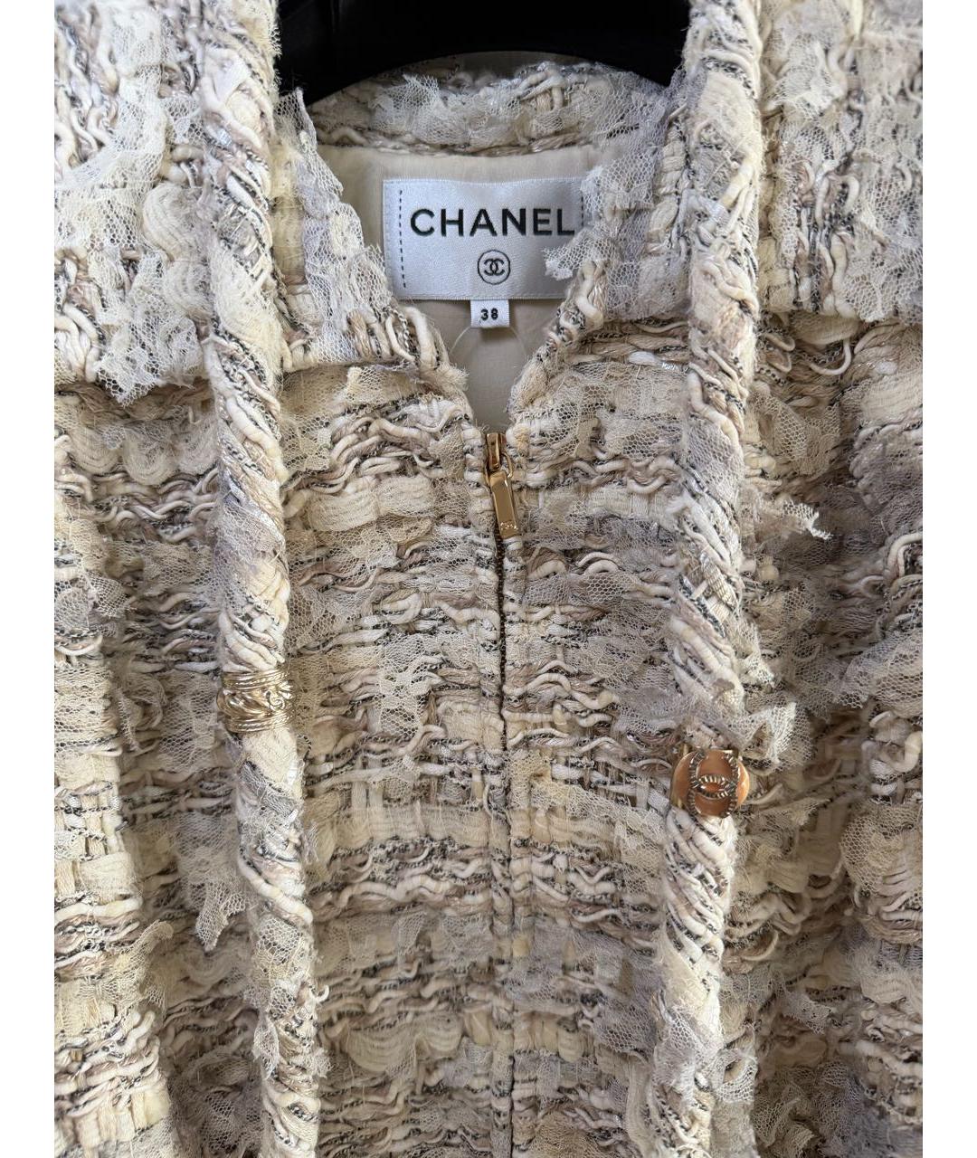 CHANEL Бежевое твидовое повседневное платье, фото 4