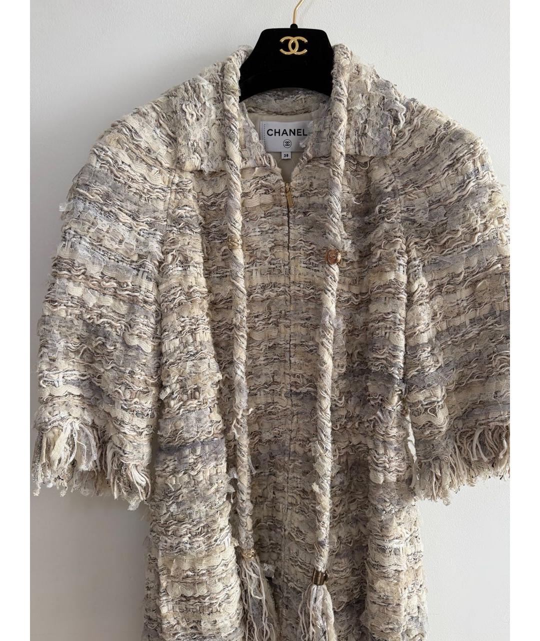 CHANEL Бежевое твидовое повседневное платье, фото 3
