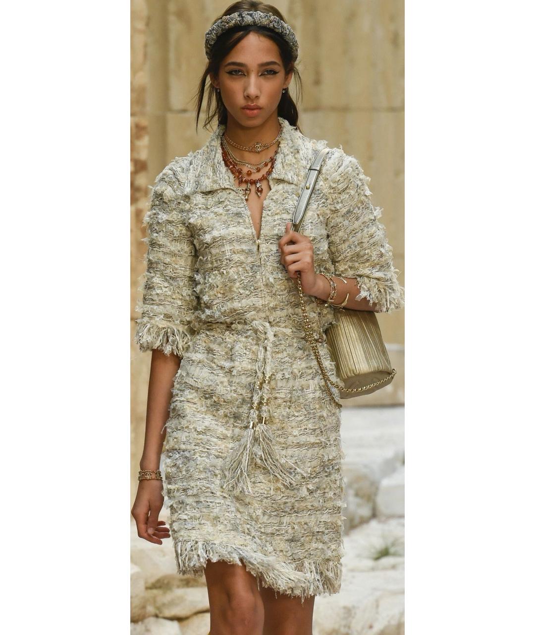 CHANEL Бежевое твидовое повседневное платье, фото 8