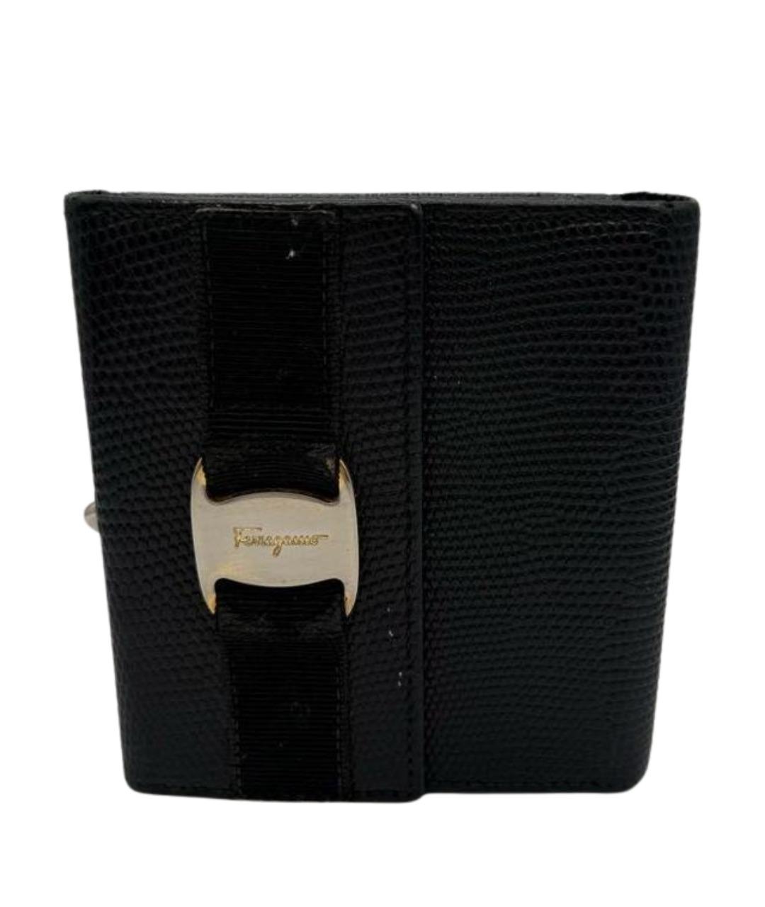 FERRAGAMO Черный кожаный кошелек, фото 1
