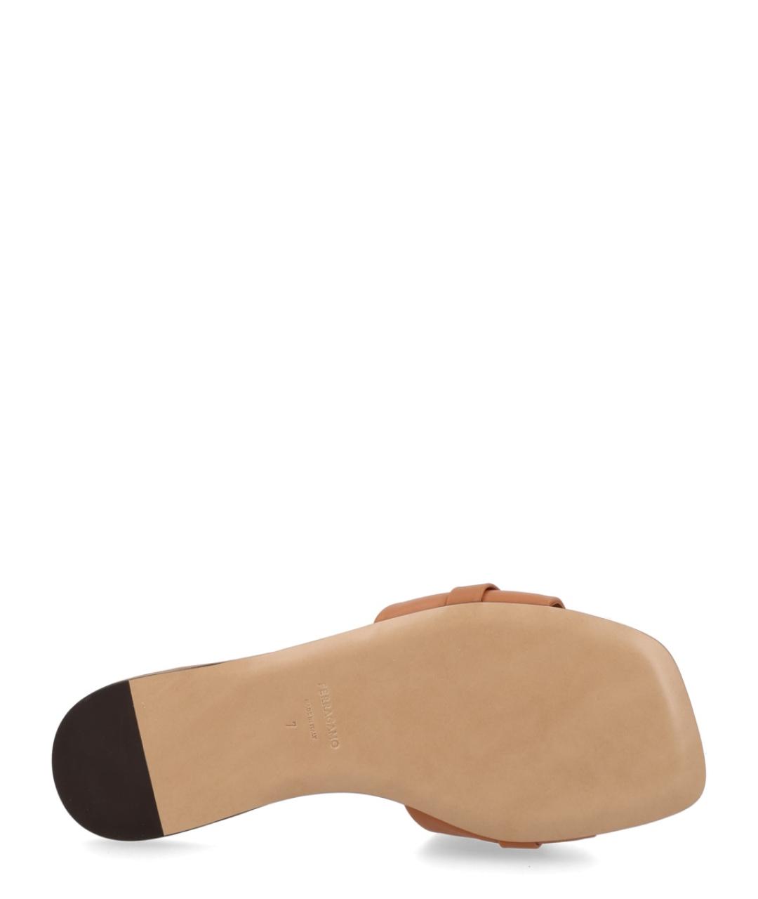 FERRAGAMO Коричневые кожаные шлепанцы, фото 6