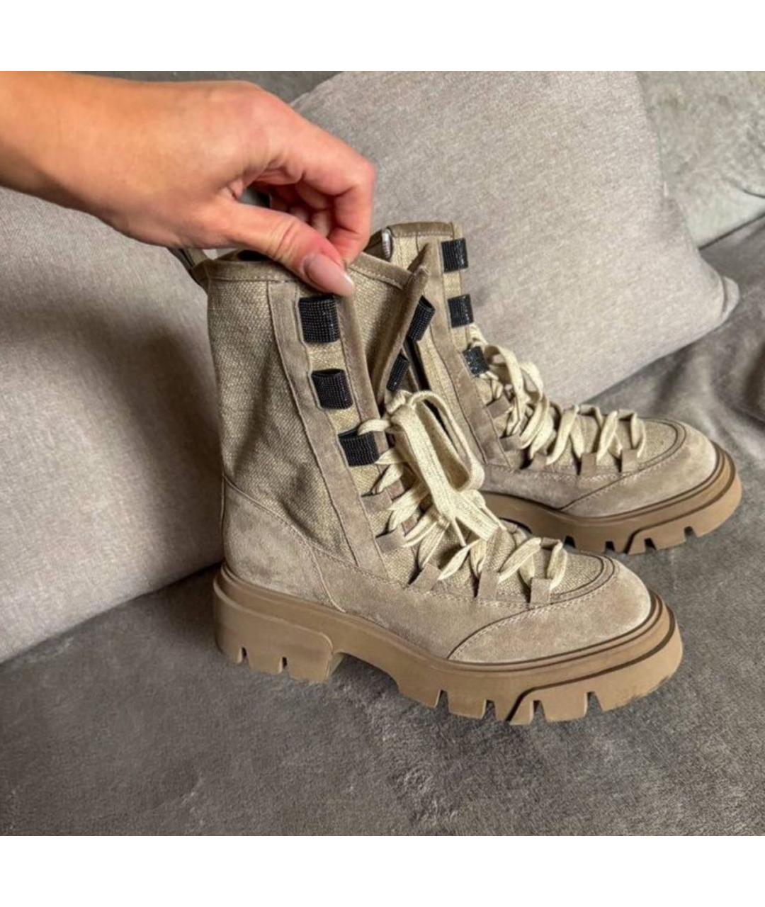 BRUNELLO CUCINELLI Бежевые замшевые ботинки, фото 9