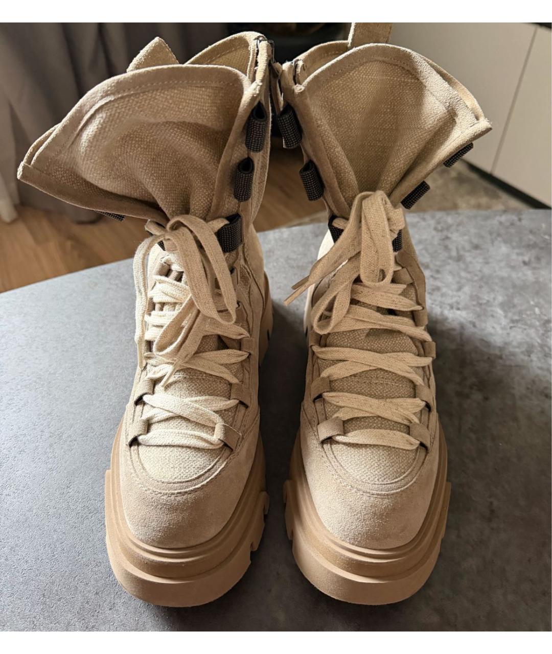 BRUNELLO CUCINELLI Бежевые замшевые ботинки, фото 3