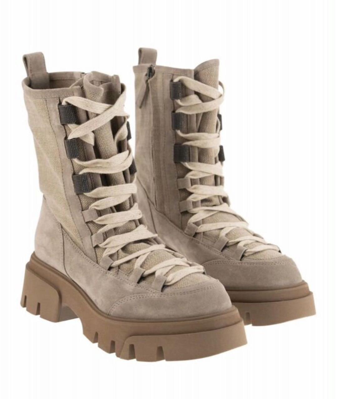 BRUNELLO CUCINELLI Бежевые замшевые ботинки, фото 2