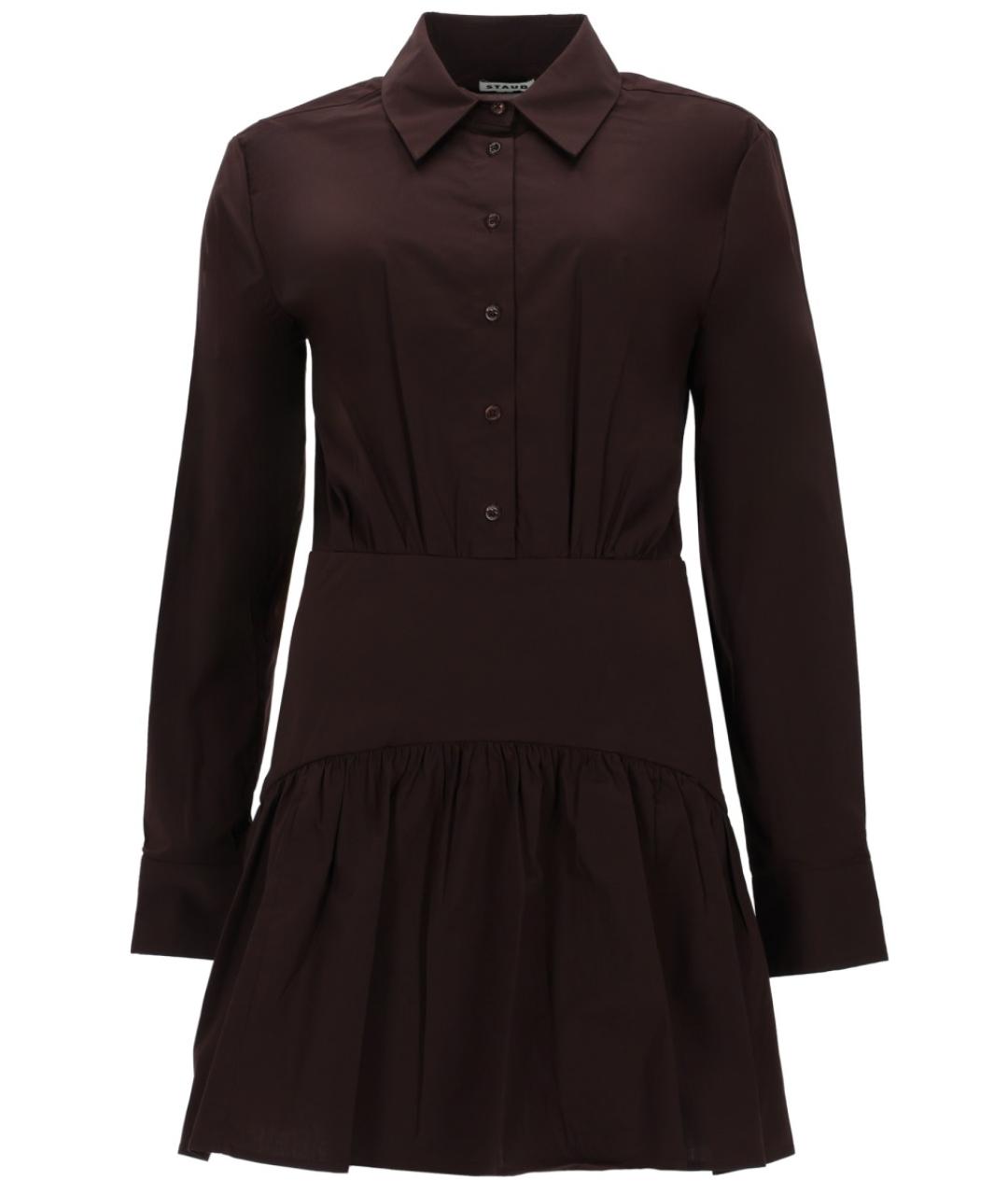STAUD Коричневое хлопковое повседневное платье, фото 1
