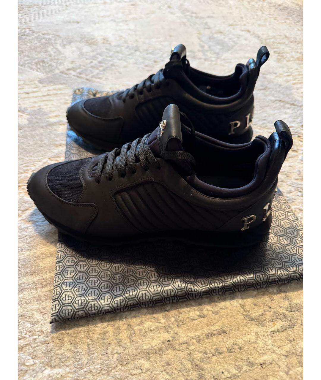PHILIPP PLEIN Черные нубуковые низкие кроссовки / кеды, фото 8