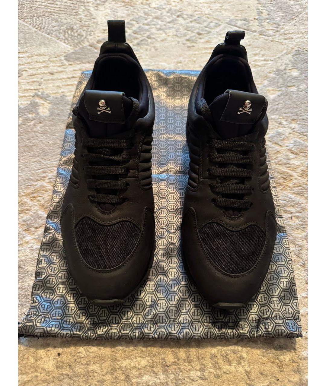 PHILIPP PLEIN Черные нубуковые низкие кроссовки / кеды, фото 2