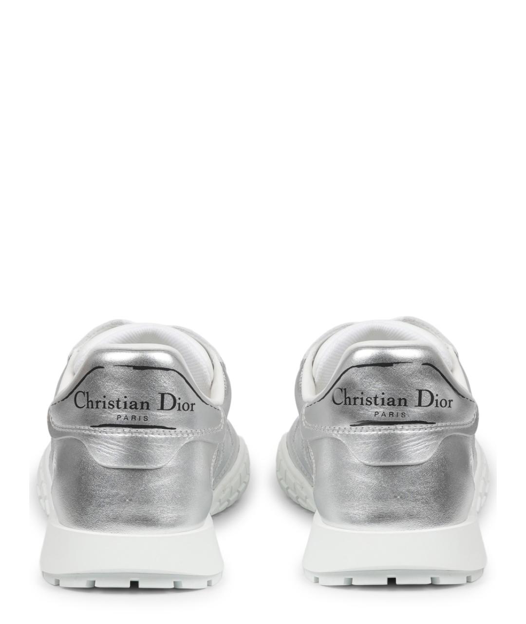 CHRISTIAN DIOR Серебряные кожаные кеды, фото 4