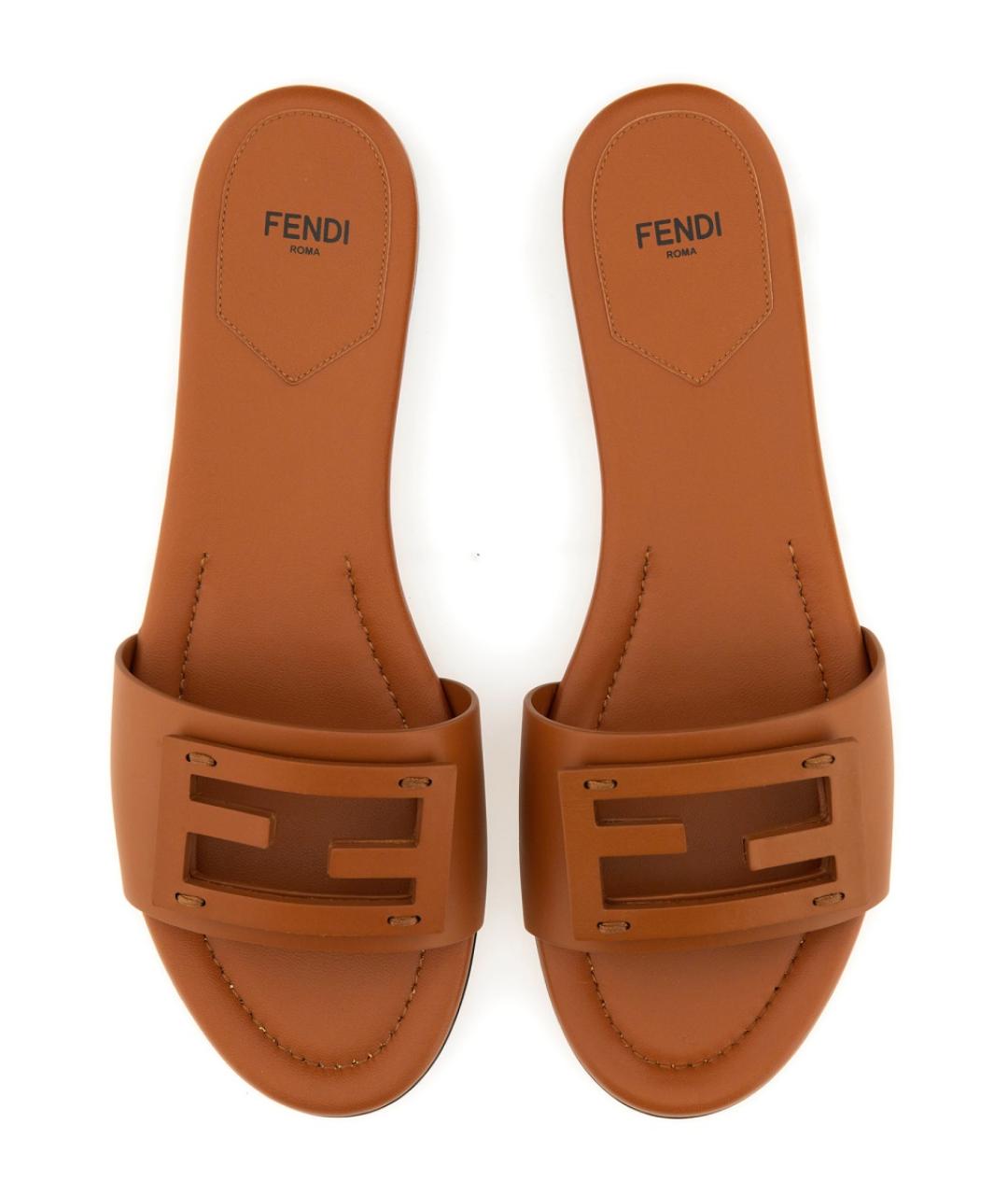 FENDI Коричневые кожаные шлепанцы, фото 5