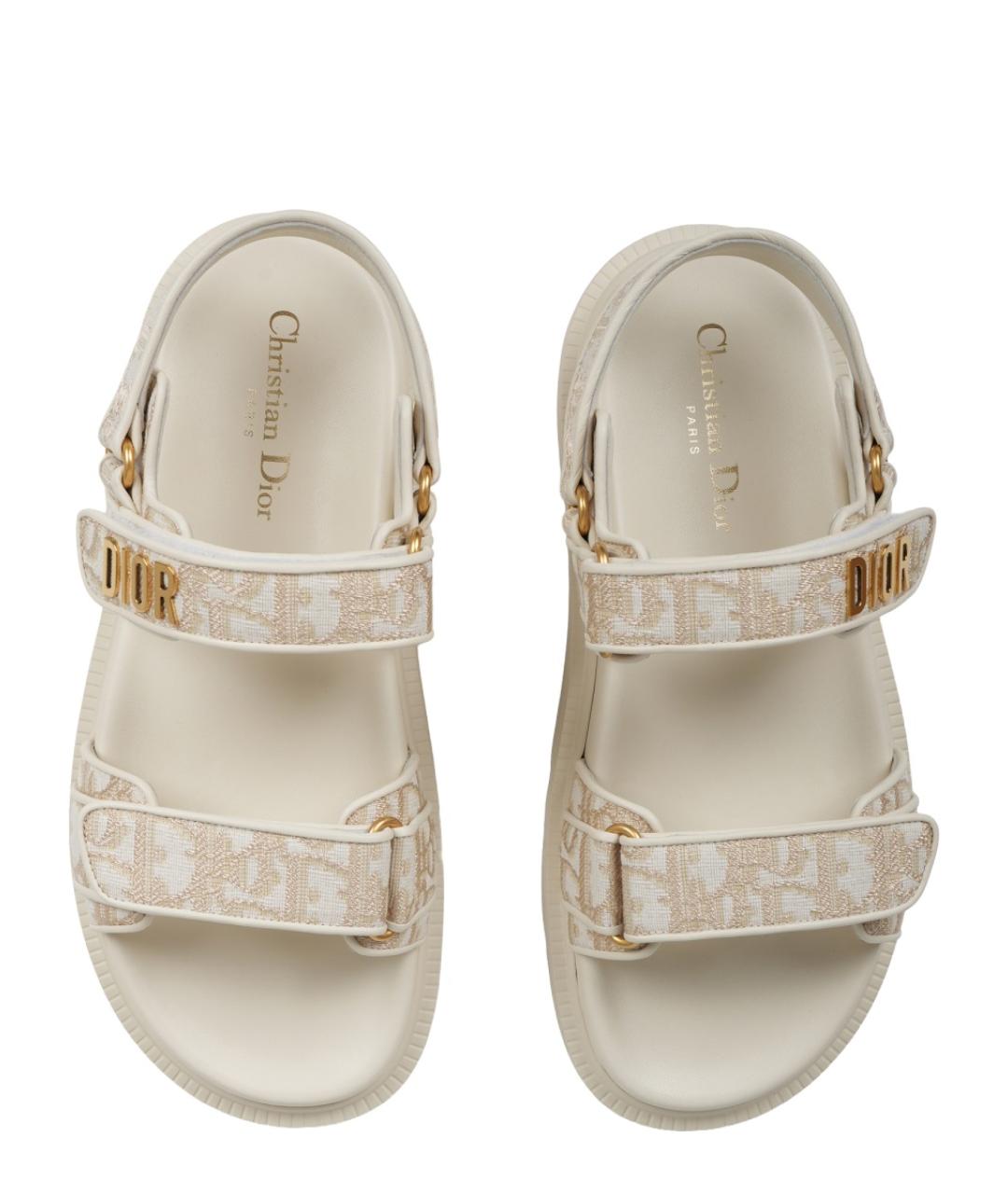 CHRISTIAN DIOR Бежевые текстильные сандалии, фото 3