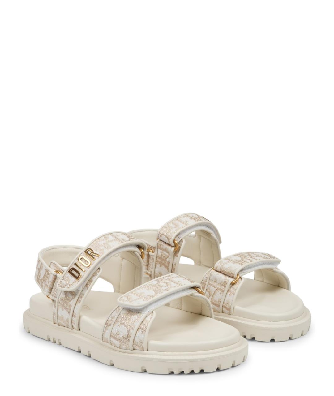CHRISTIAN DIOR Бежевые текстильные сандалии, фото 6