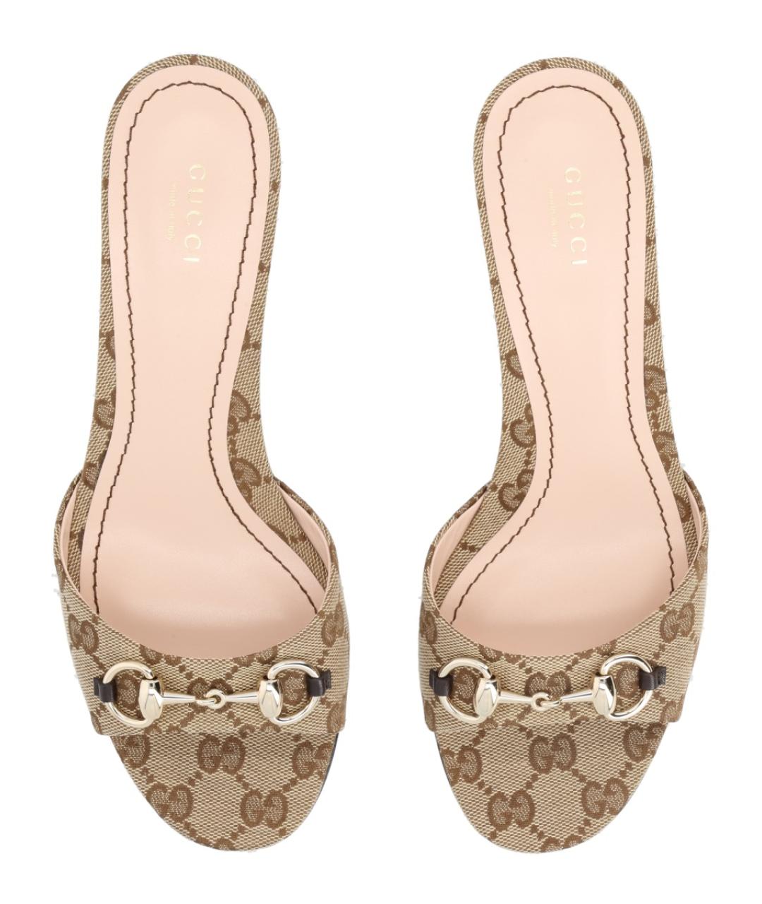 GUCCI Бежевые текстильные мюли, фото 5