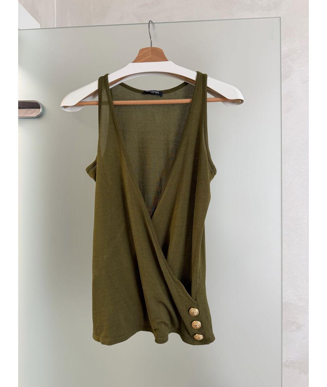 BALMAIN Хаки хлопковая майка, фото 5