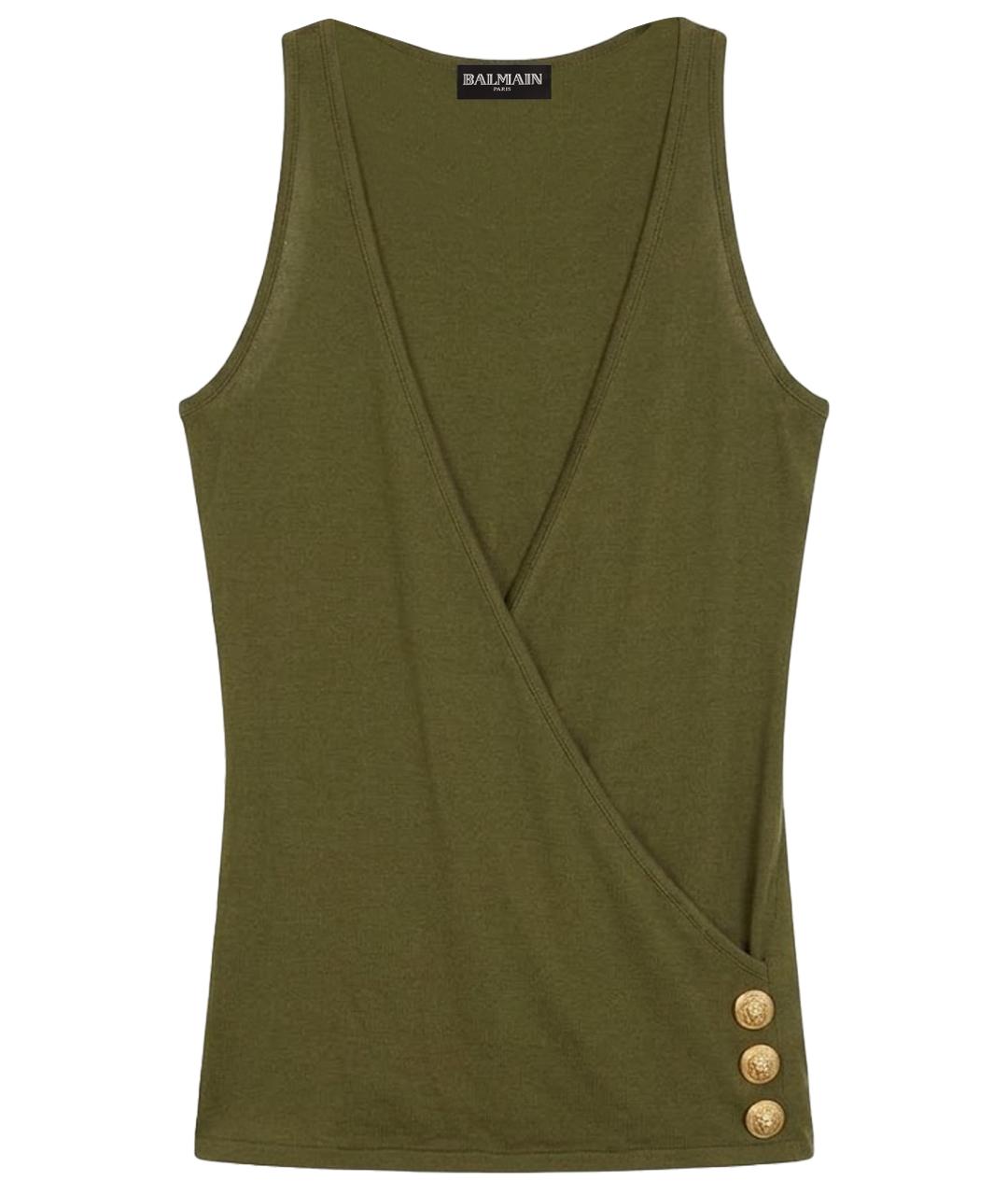 BALMAIN Хаки хлопковая майка, фото 1