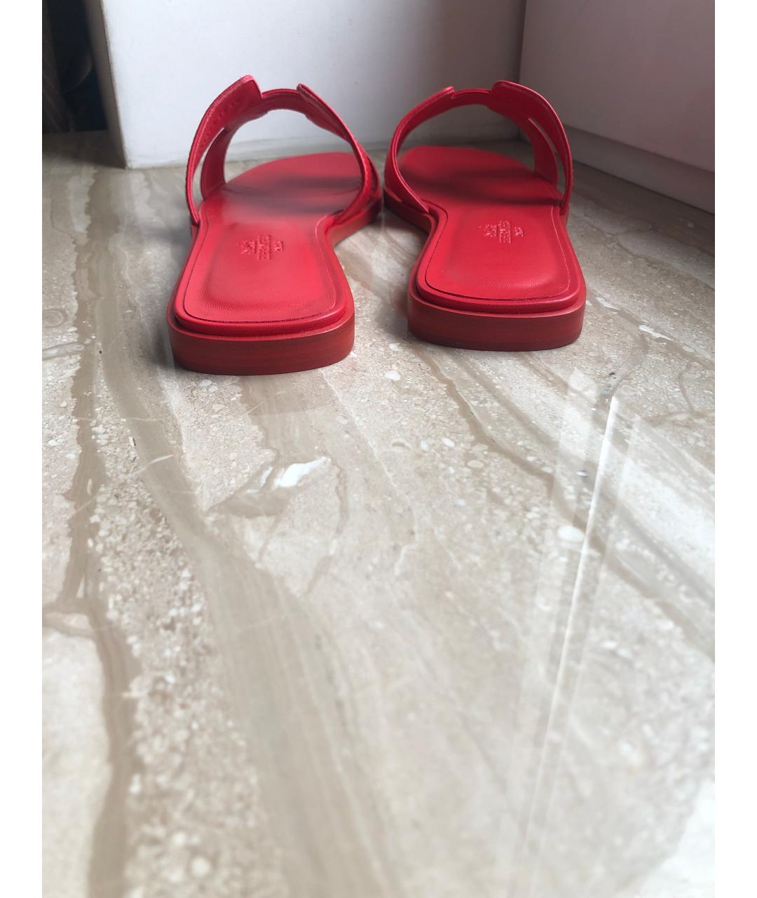 HERMES Красные кожаные шлепанцы, фото 5