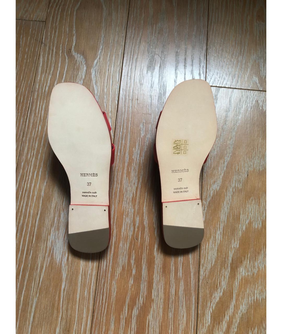 HERMES Красные кожаные шлепанцы, фото 3
