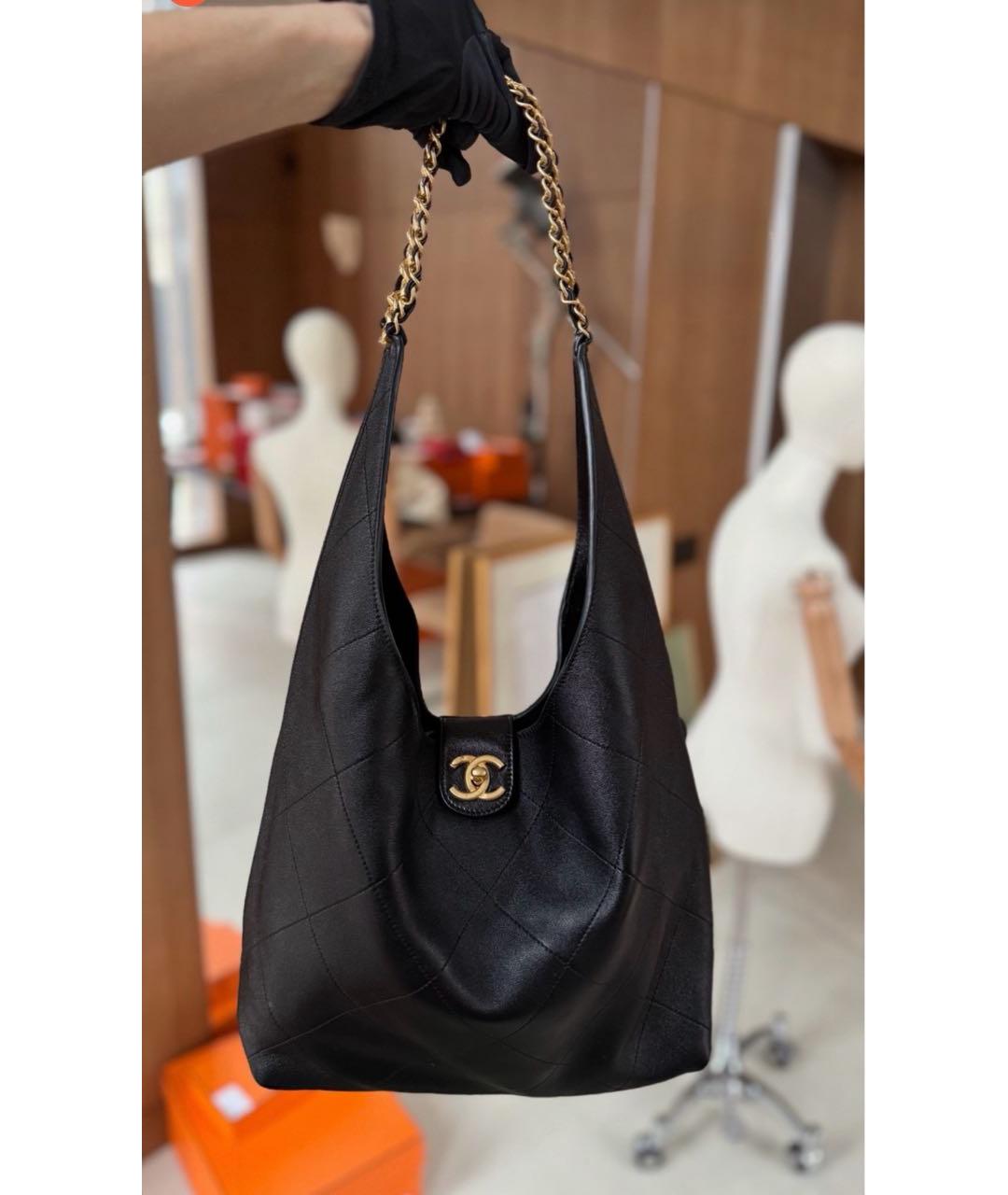CHANEL Черная кожаная сумка тоут, фото 8