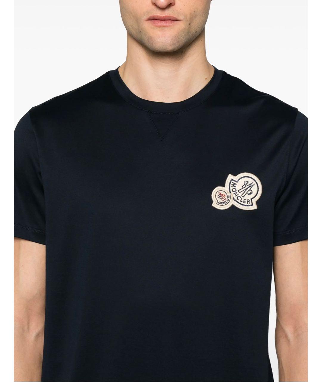 MONCLER Черная хлопко-леновая футболка, фото 4