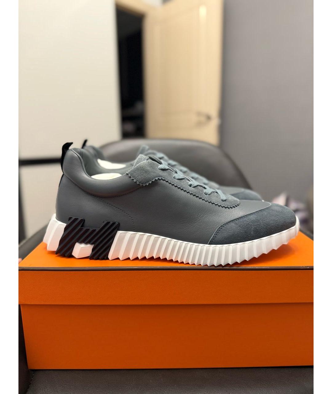 HERMES Голубые кожаные низкие кроссовки / кеды, фото 2