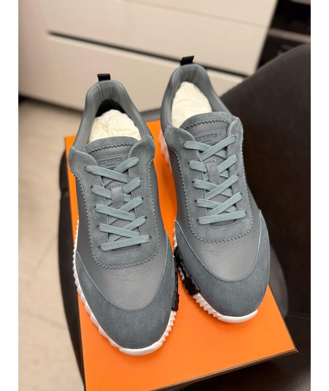 HERMES Голубые кожаные низкие кроссовки / кеды, фото 3