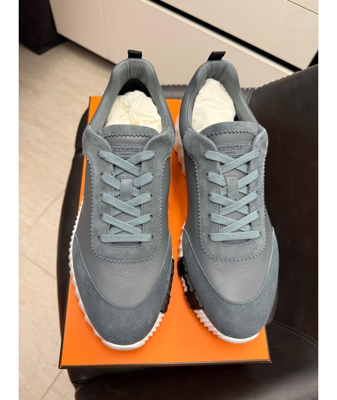 HERMES Голубые кожаные низкие кроссовки / кеды, фото 4