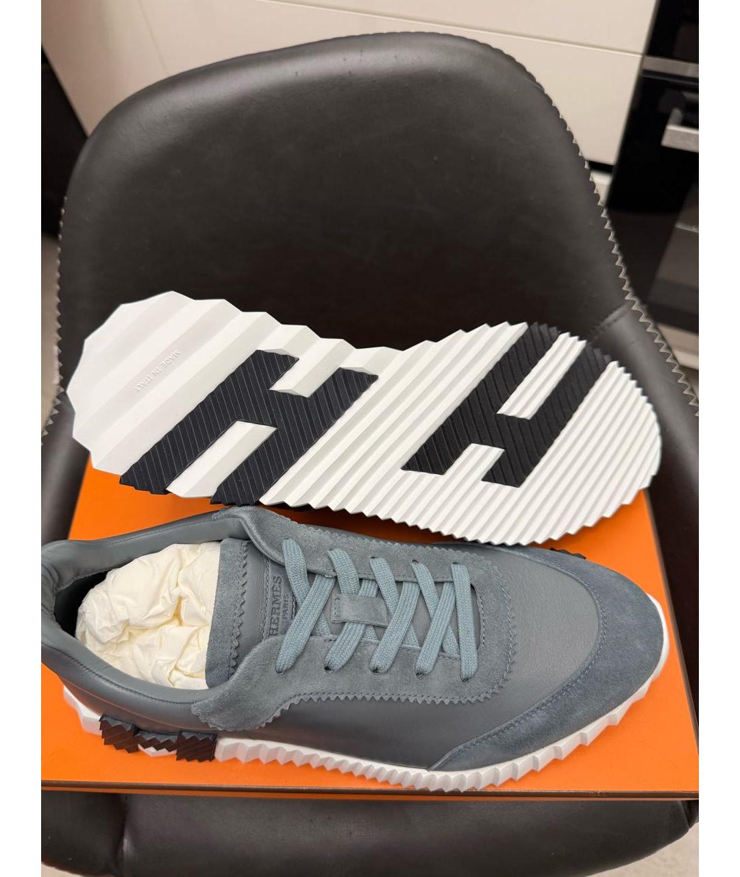 HERMES Голубые кожаные низкие кроссовки / кеды, фото 6