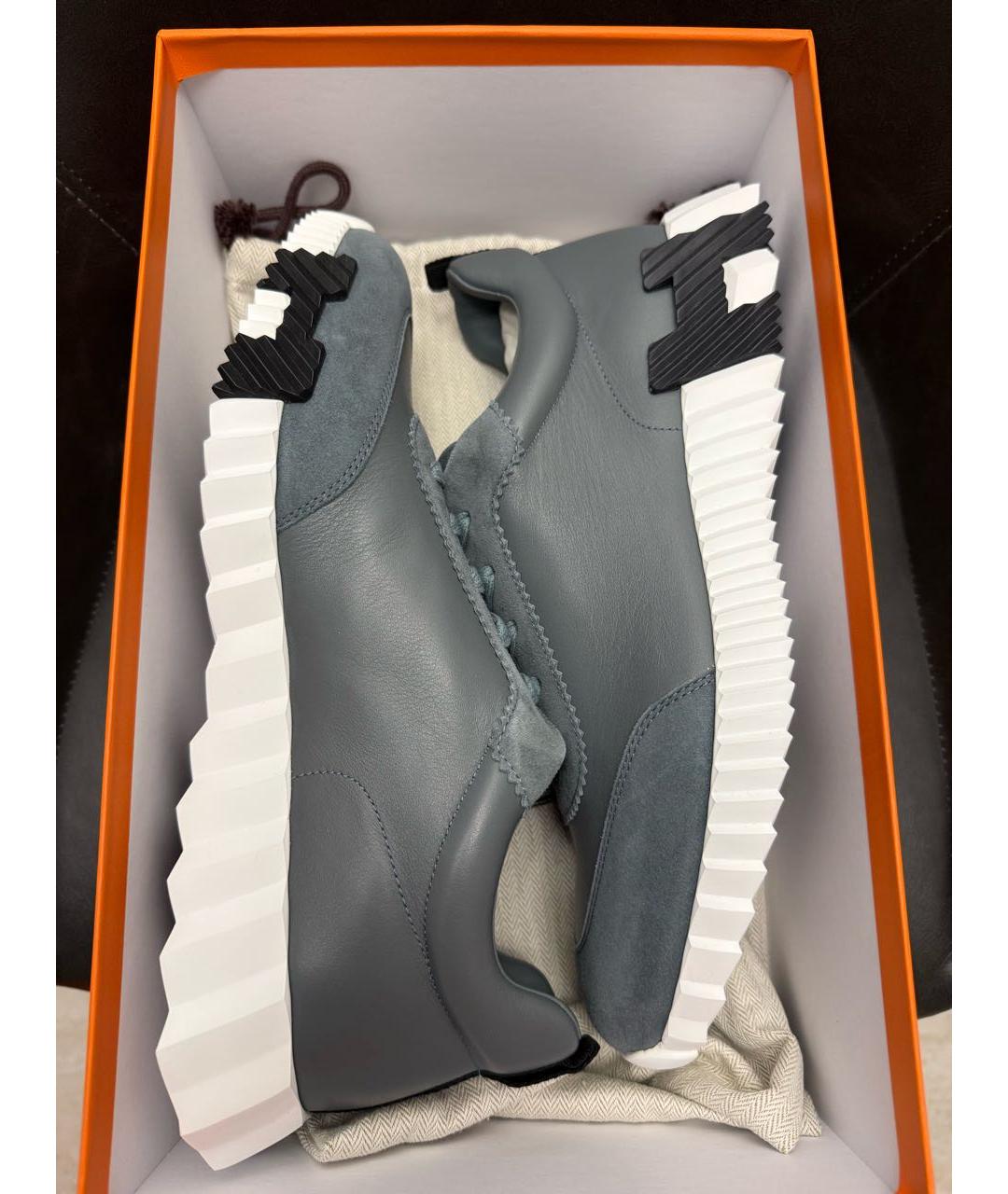 HERMES Голубые кожаные низкие кроссовки / кеды, фото 5