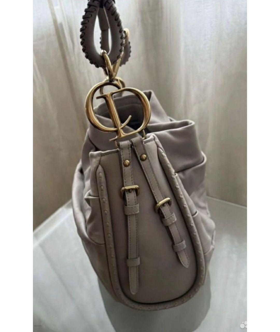 CHRISTIAN DIOR Серая кожаная сумка с короткими ручками, фото 2