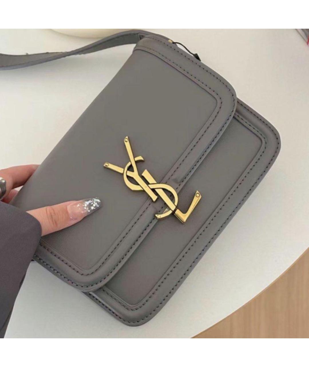 SAINT LAURENT Серая кожаная сумка через плечо, фото 8