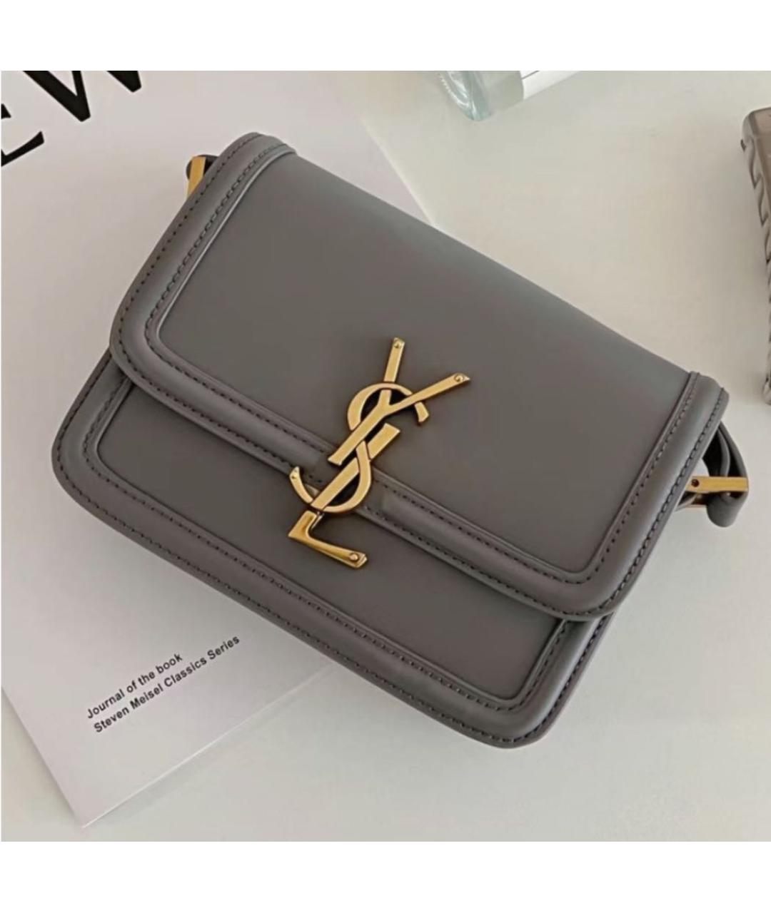 SAINT LAURENT Серая кожаная сумка через плечо, фото 7