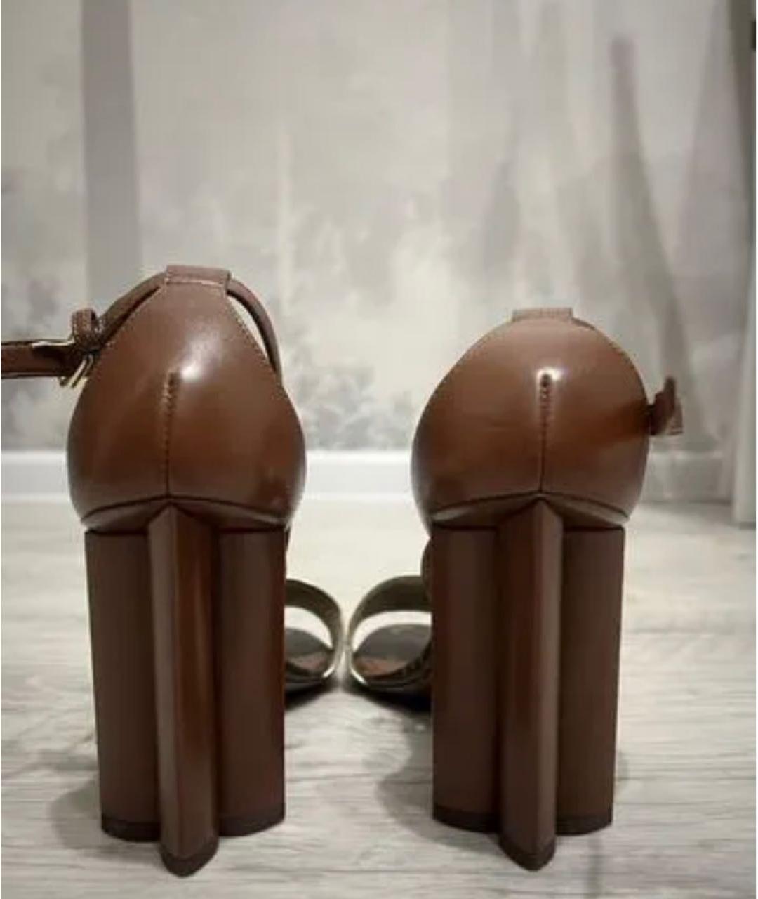 LOUIS VUITTON Коричневые кожаные босоножки, фото 4