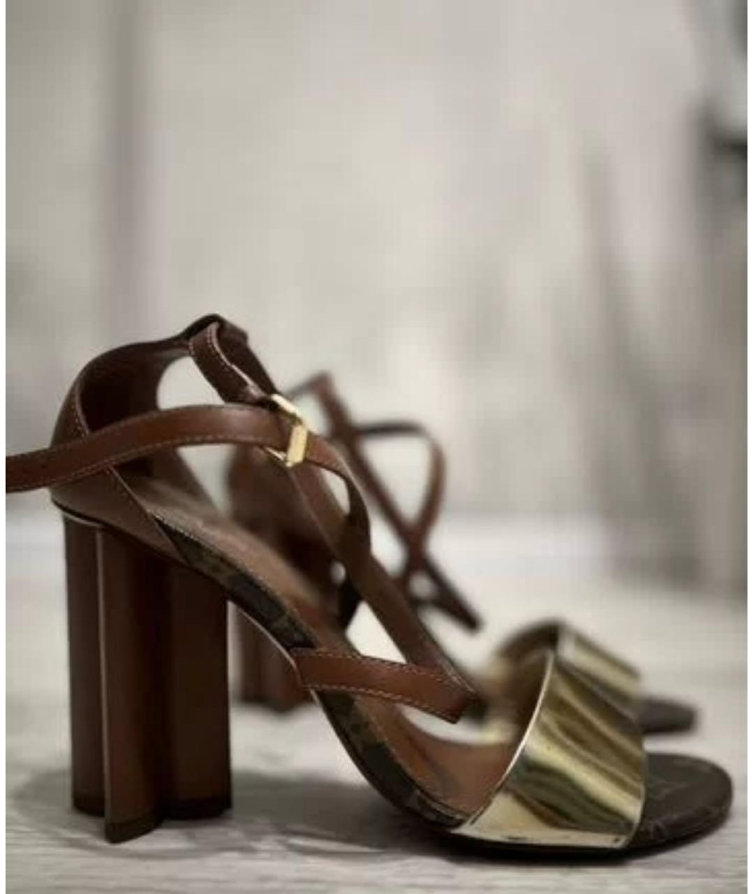 LOUIS VUITTON Коричневые кожаные босоножки, фото 9