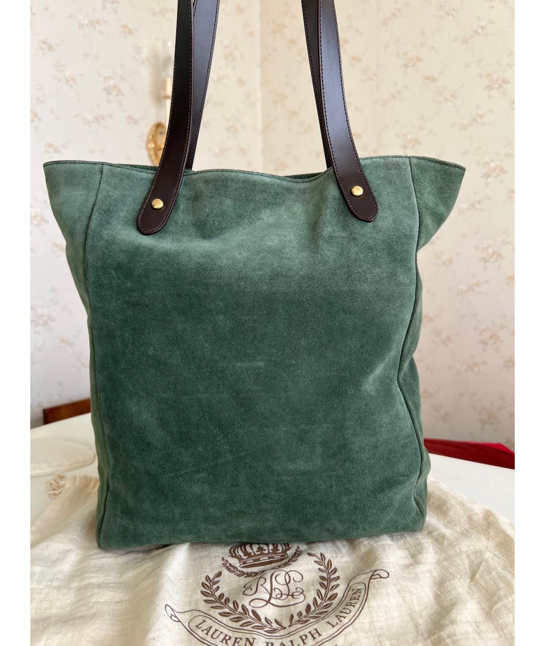 RALPH LAUREN Зеленая замшевая сумка тоут, фото 2