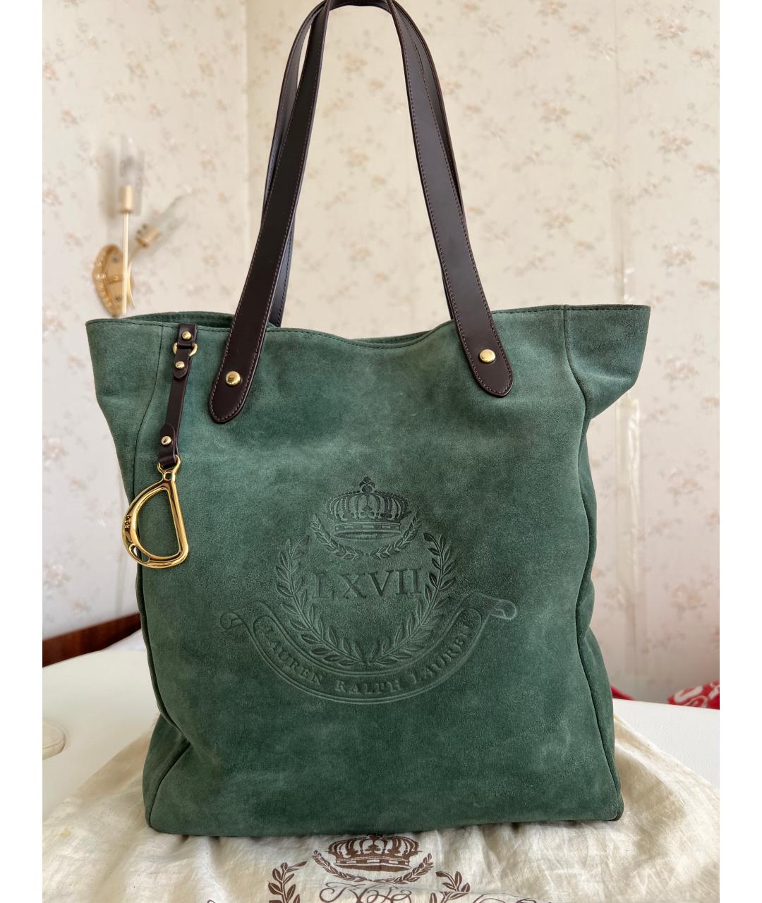 RALPH LAUREN Зеленая замшевая сумка тоут, фото 5