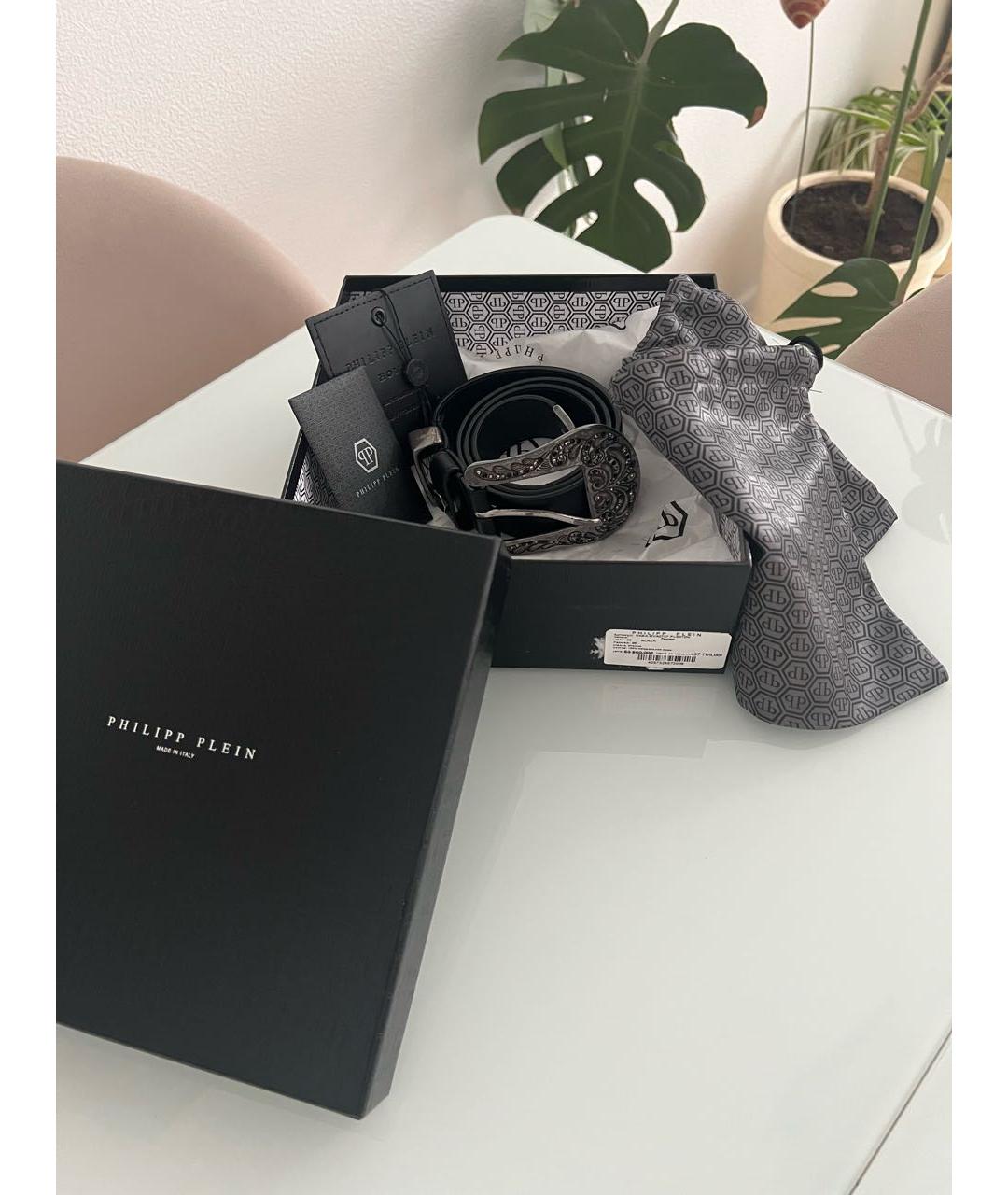 PHILIPP PLEIN Черный кожаный ремень, фото 3